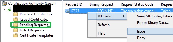 Certificate Authority console