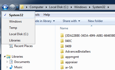 Windows File Explorer history Windows File Explorer Back Forward