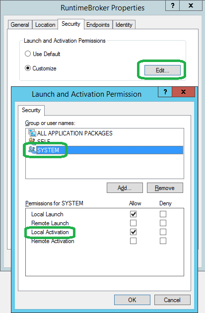 DCOM application permissions