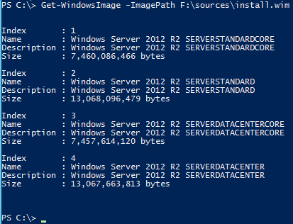 Available Windows images Get-WindowsImage