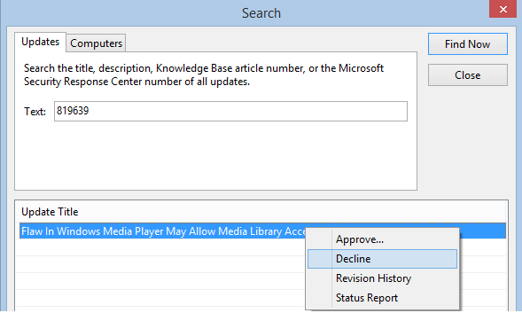 Decline update in WSUS