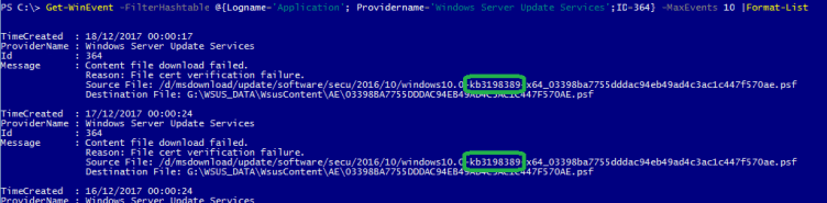 KB number in the WSUS error message