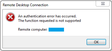 An authentication error has occurred the function requested is not supported